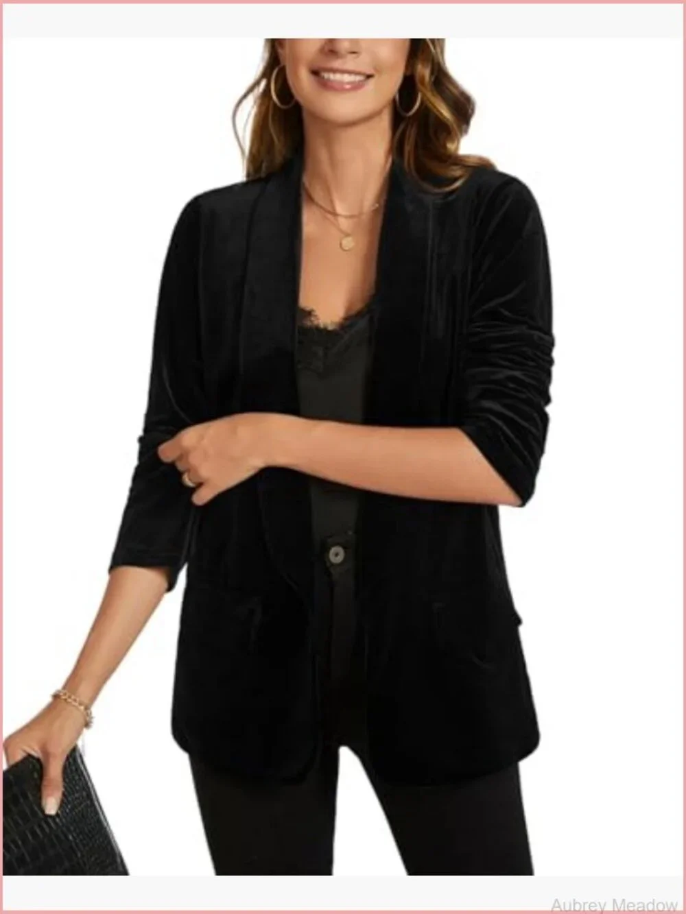 Women's Velvet Blazer Jacket Long Sleeve Open Front Business Casual Suit Jacket